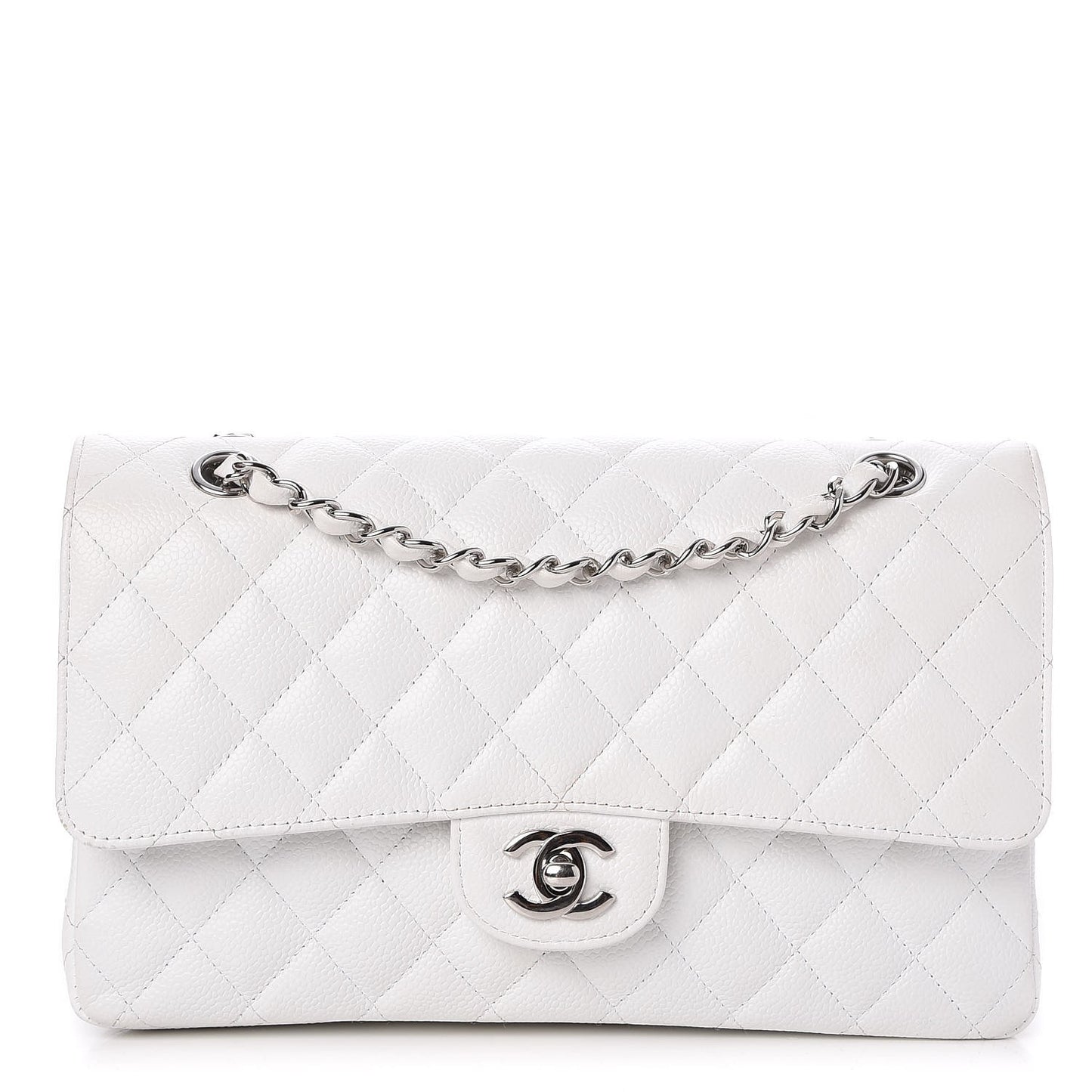 Caviar Quilted Medium Double Flap White