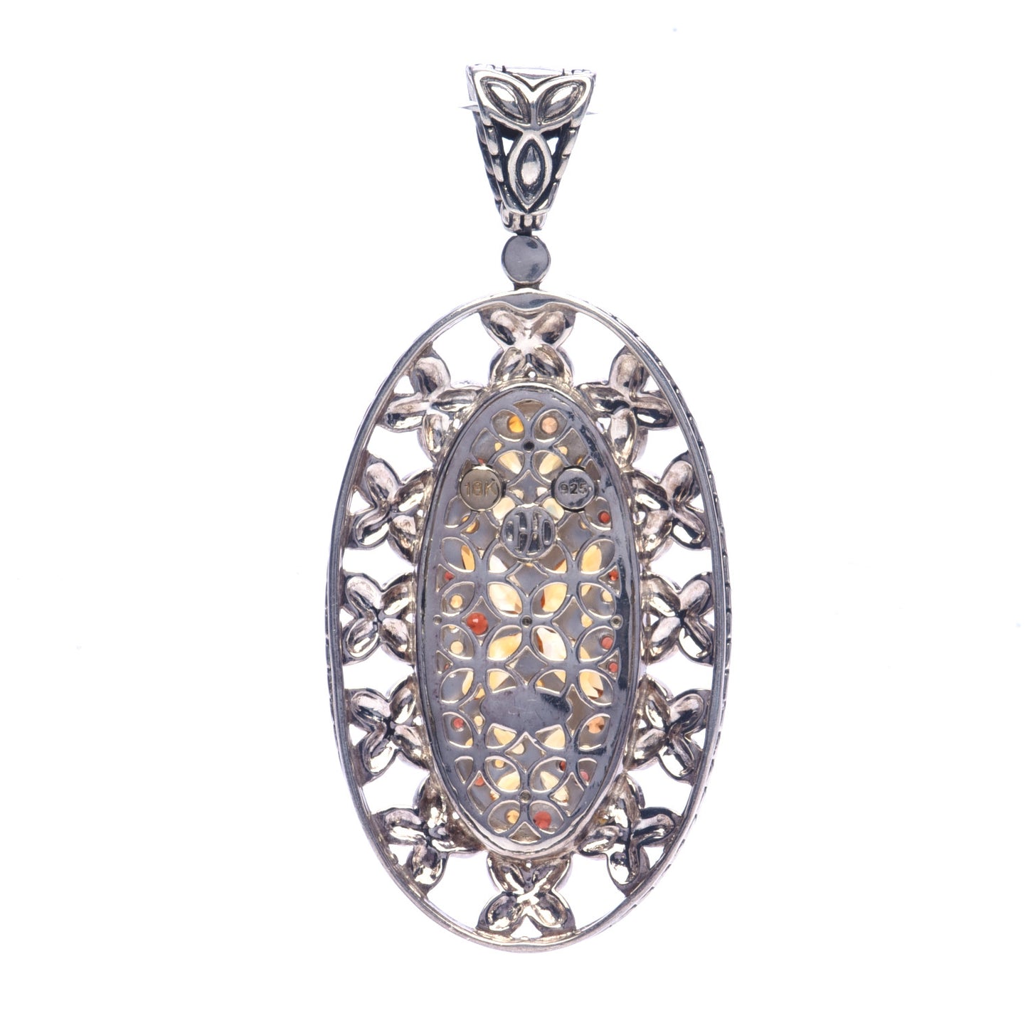 Sterling Silver 18K Yellow Gold Citrine Garnet Kawung Pendant