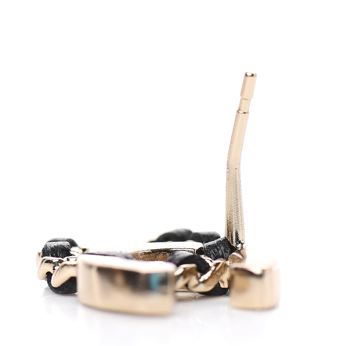 Crystal Baguette Lambskin Chain CC Vintage Allure Stud Earrings Black Gold