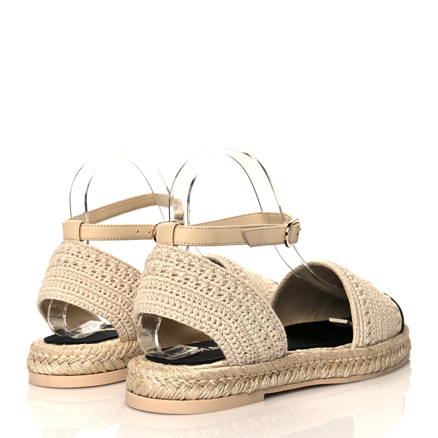 Chanel Embroidery Grosgrain CC Espadrilles 38 Beige Black 4 of 9