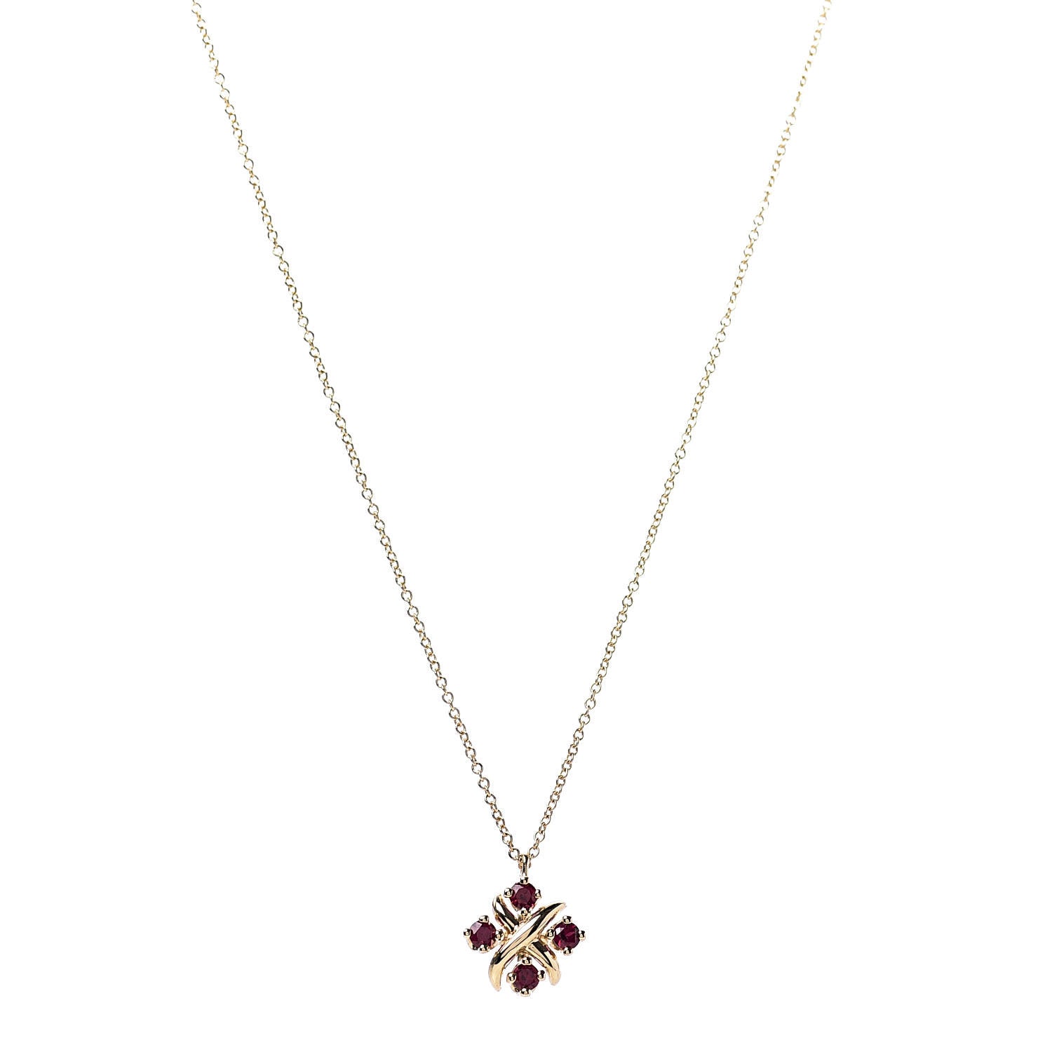 Tiffany 18K Yellow Gold Ruby Schlumberger Lynn Pendant Necklace 1 of 8