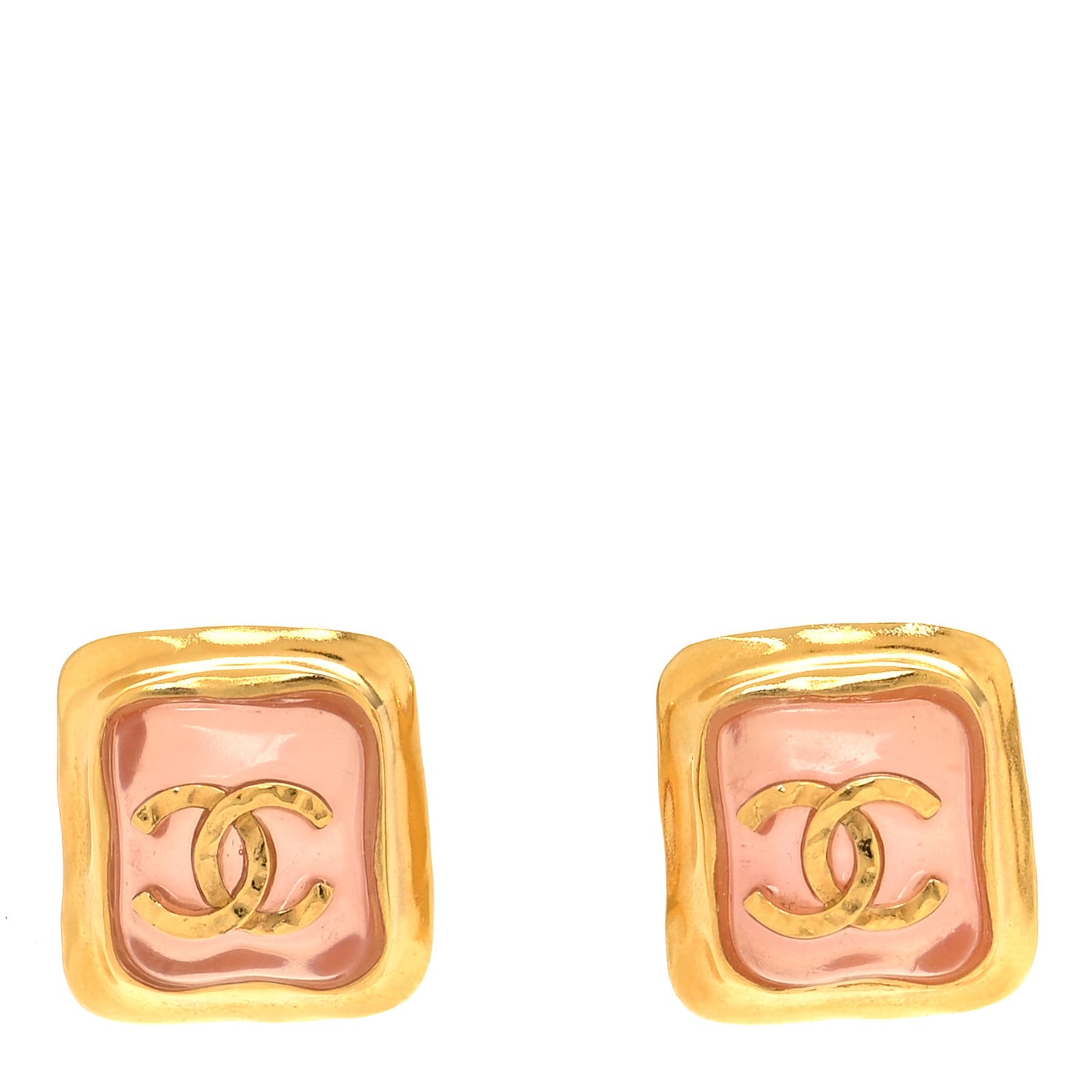 Metal Resin CC Square Earrings Gold Pink