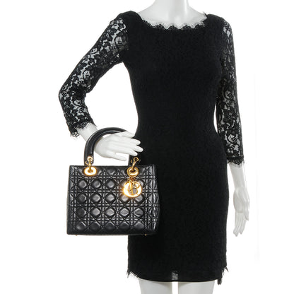 Christian Dior Lambskin Cannage Medium Lady Dior Black 2 of 9