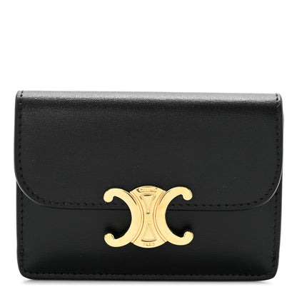 Celine Shiny Calfskin Triomphe Flap Card Holder Black 1 of 7