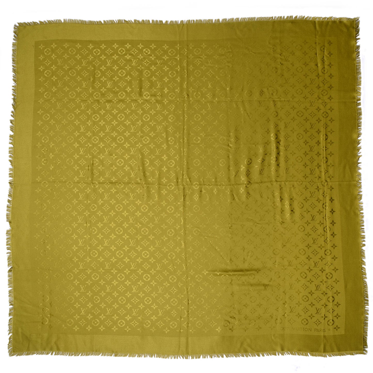 Wool Silk Monogram Shawl Green