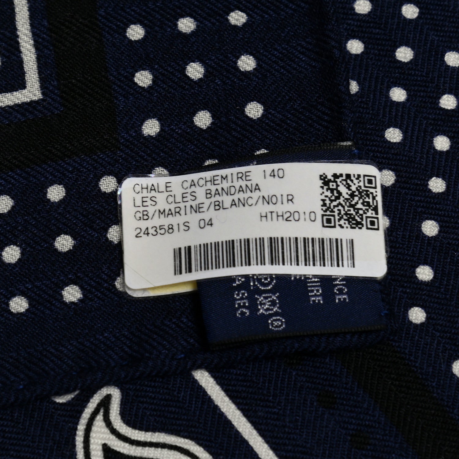 Hermes Cashmere Silk Les Cles Bandana Shawl 140 Marine Black White 6 of 6