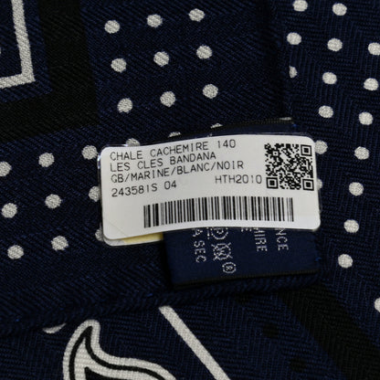 Hermes Cashmere Silk Les Cles Bandana Shawl 140 Marine Black White 6 of 6
