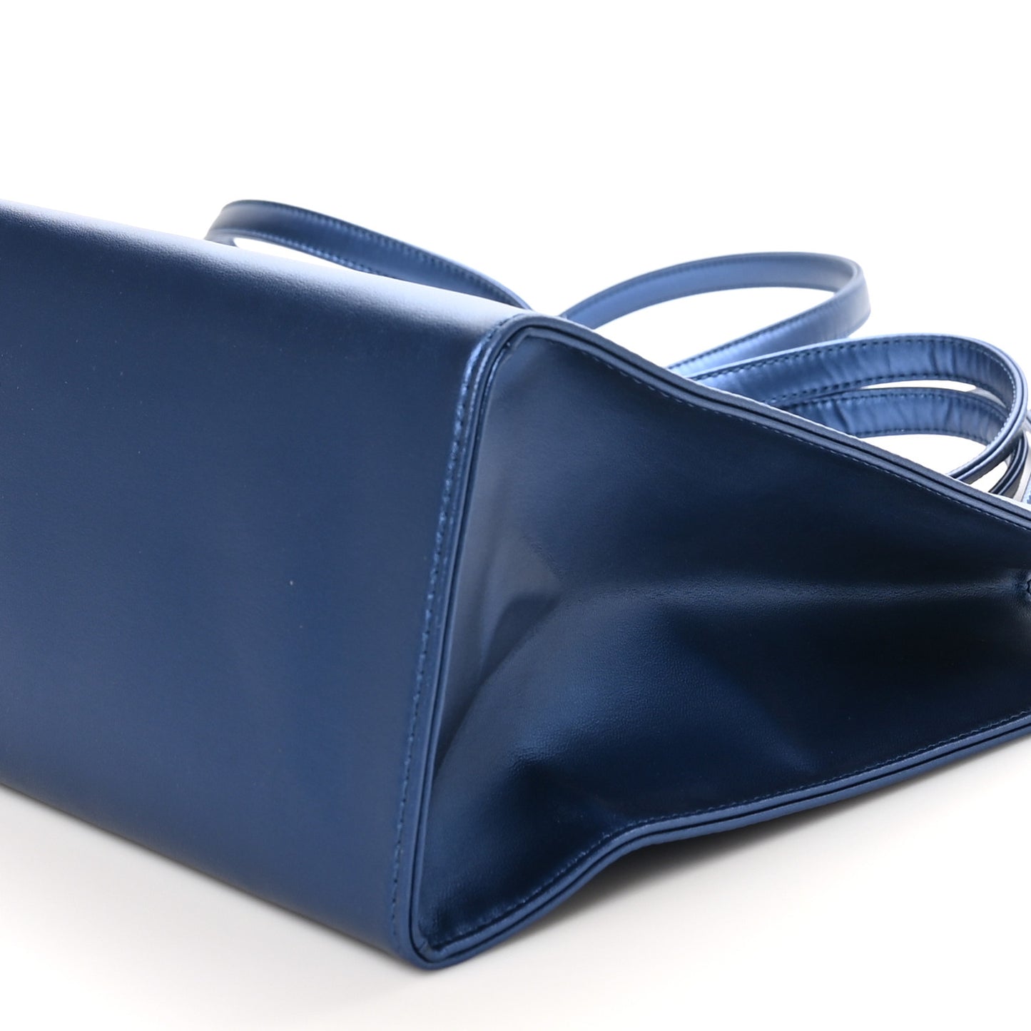 Metallic Vegan Leather Medium Shopping Bag Cobalt