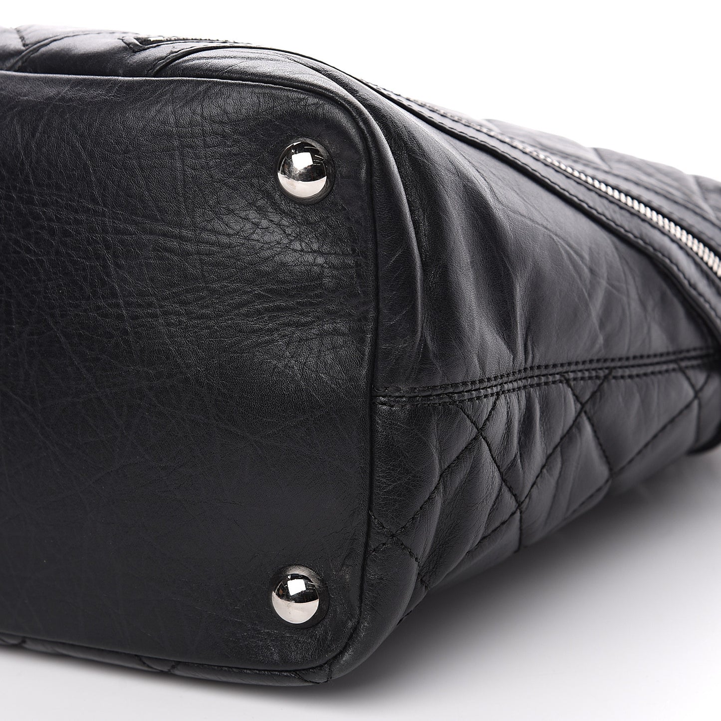 Aged Calfskin Quilted Large Cotton Club Tote Black