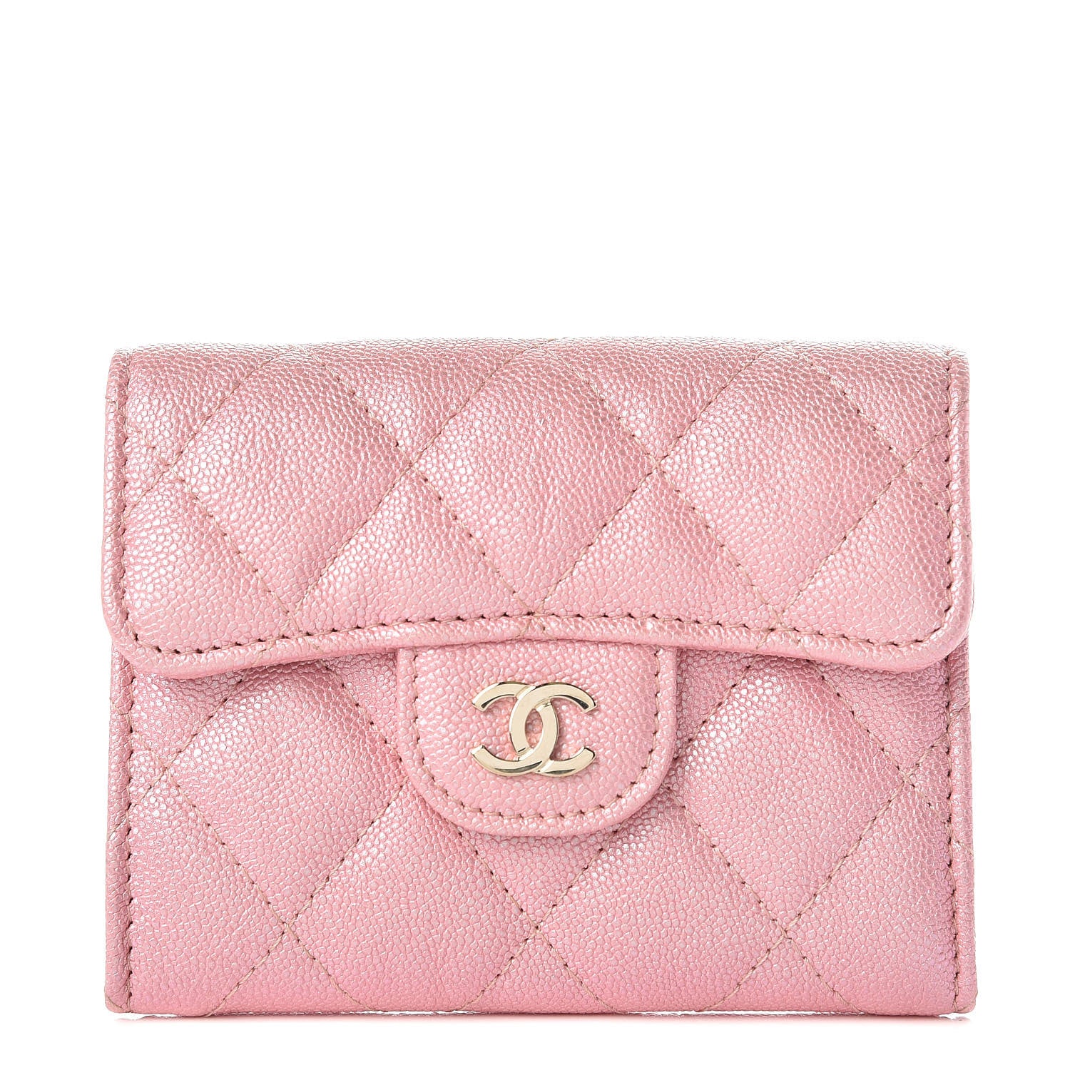 Chanel Iridescent Caviar Flap Quilted Card Holder Wallet Pink 1 of 10