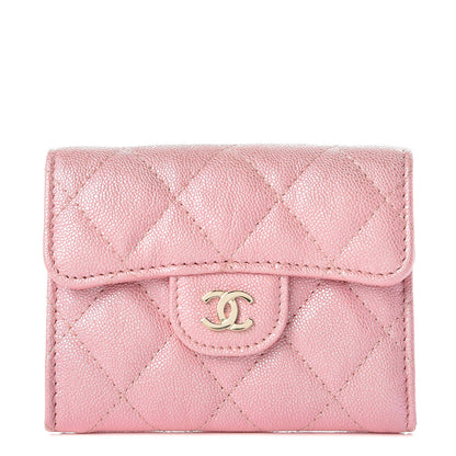 Chanel Iridescent Caviar Flap Quilted Card Holder Wallet Pink 1 of 10
