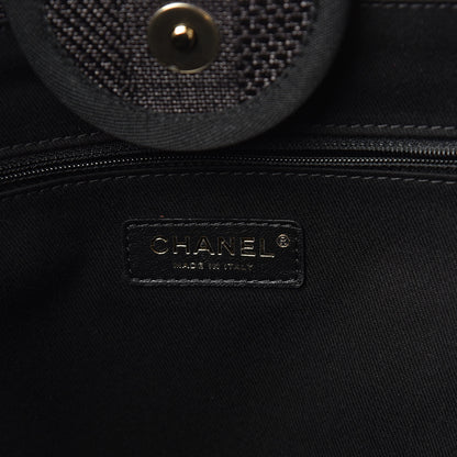 Chanel Straw Raffia Calfskin Striped Large Deauville Tote Black 6 of 10