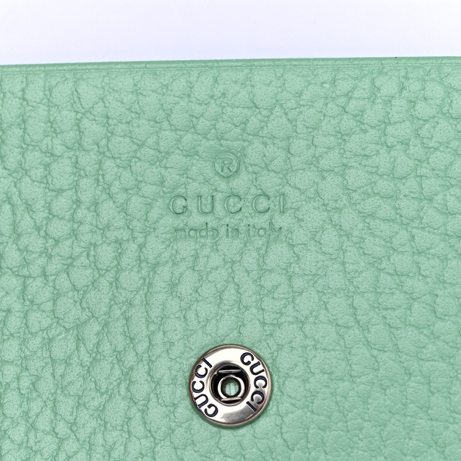 Gucci Dollar Calfskin Enamel Monochrome GG Marmont Top Handle Card Case Wallet Pepperlight Mint 7 of 12