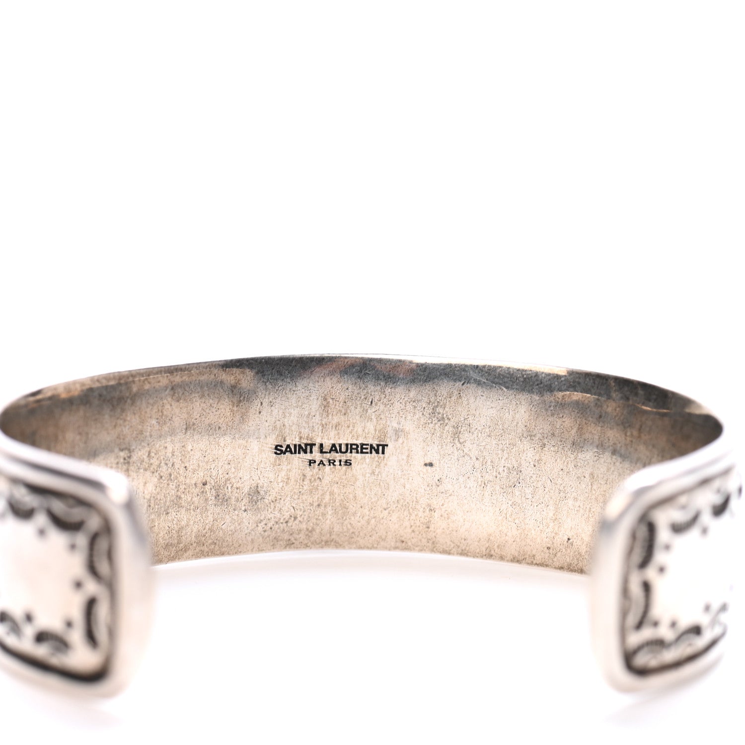 Saint Laurent Brass Textured Turquoise Cuff Bracelet Silver 4 of 4