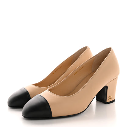 Chanel Lambskin Cap Toe CC Uniform Pumps 36 Beige Black 3 of 12