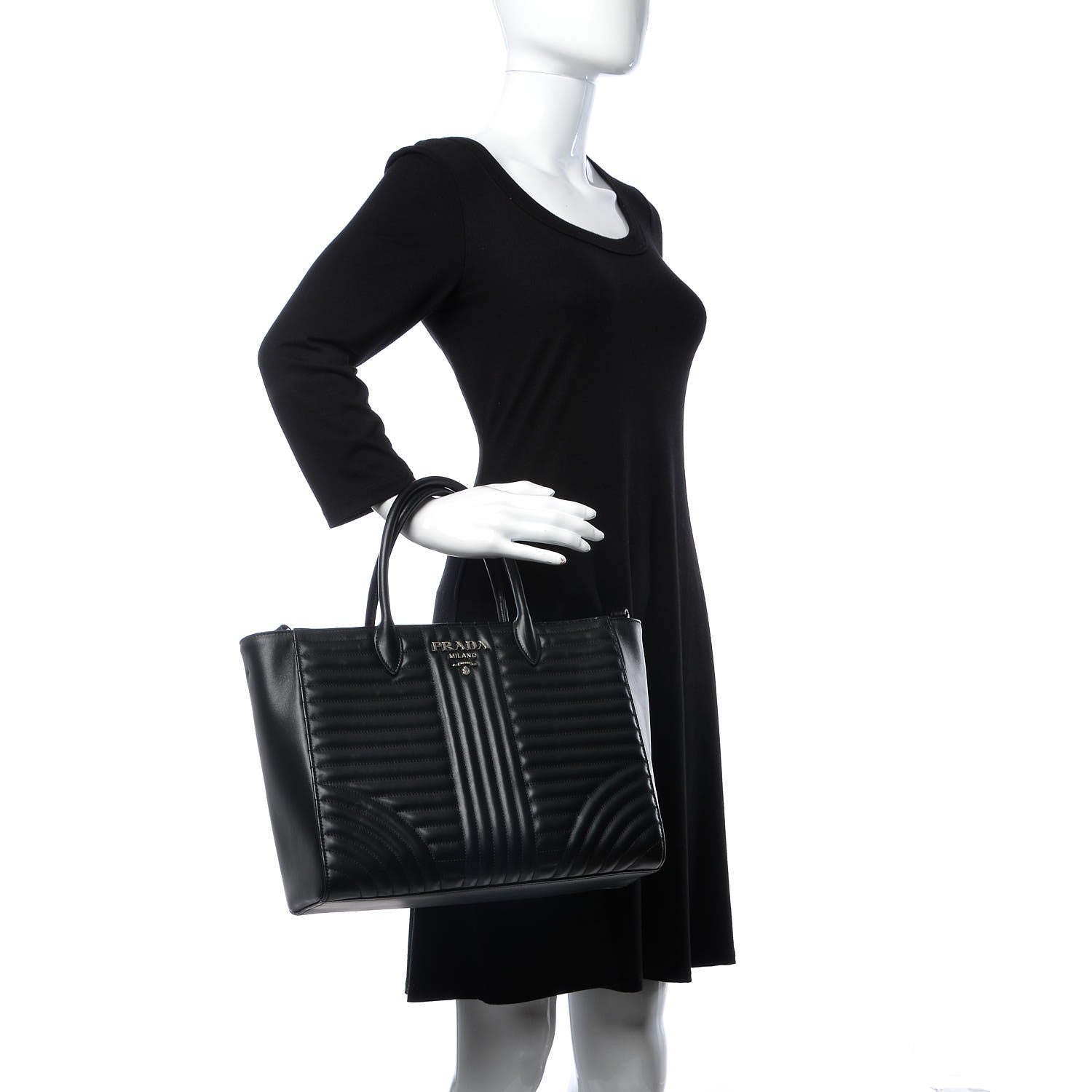 Prada Soft Calfskin Impunture Diagramme Tote Black 2 of 13