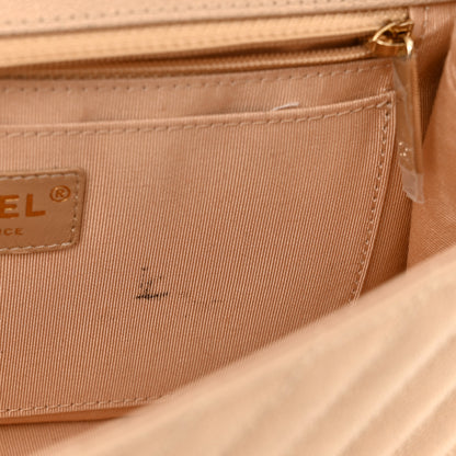 Chanel Metallic Caviar Chevron Quilted Medium Statement Flap Beige 10 of 10