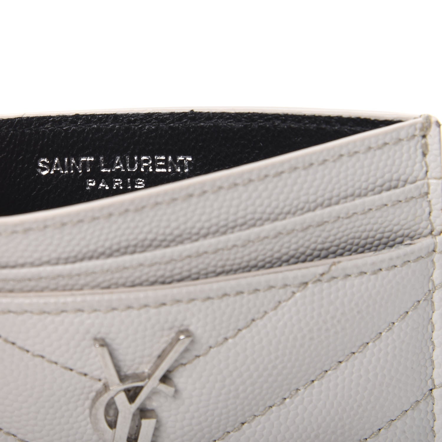 Saint Laurent Grain De Poudre Matelasse Chevron Monogram Credit Card Case Blanc Vintage 6 of 6
