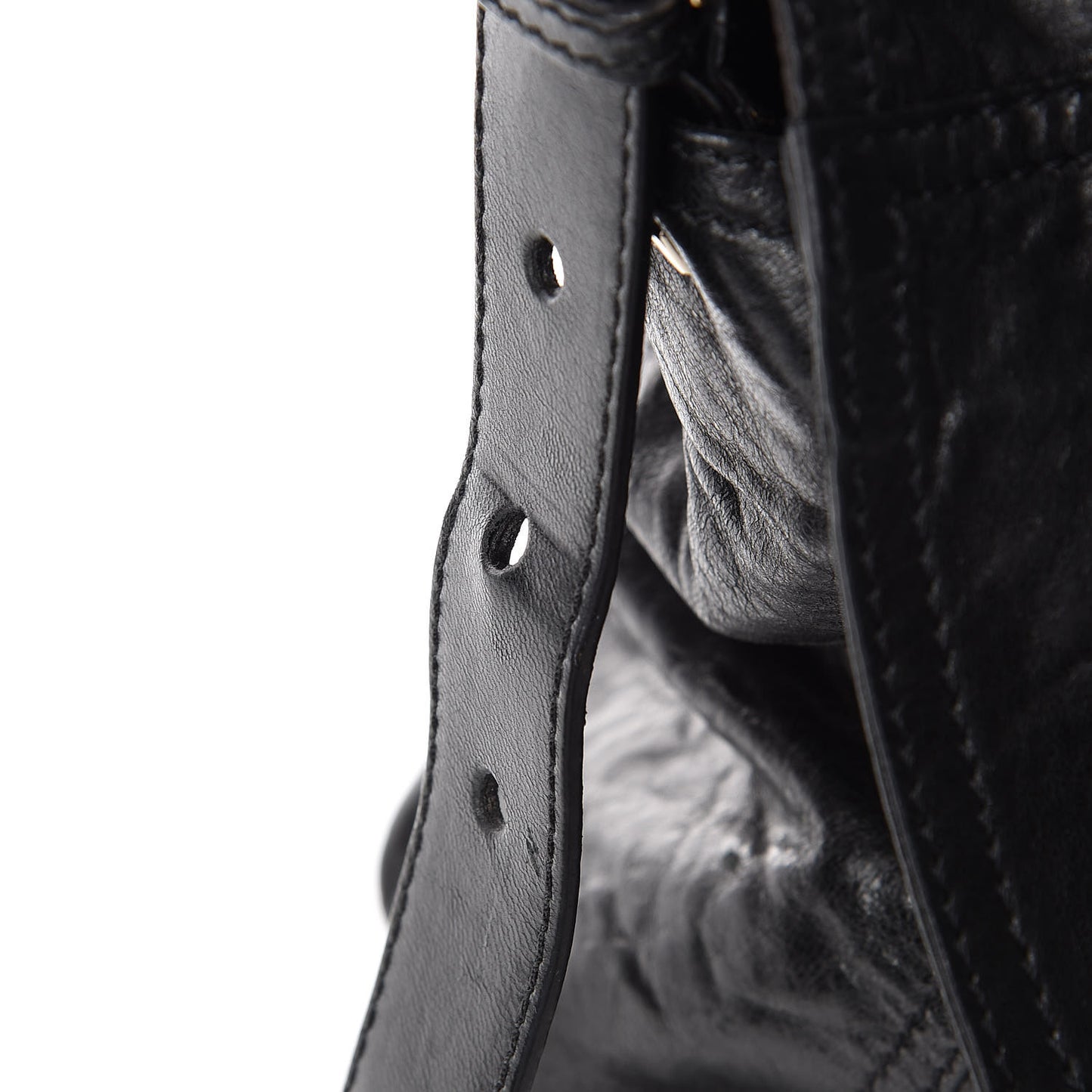 Crumpled Calfskin Fringe Large Convertible Baguette Black