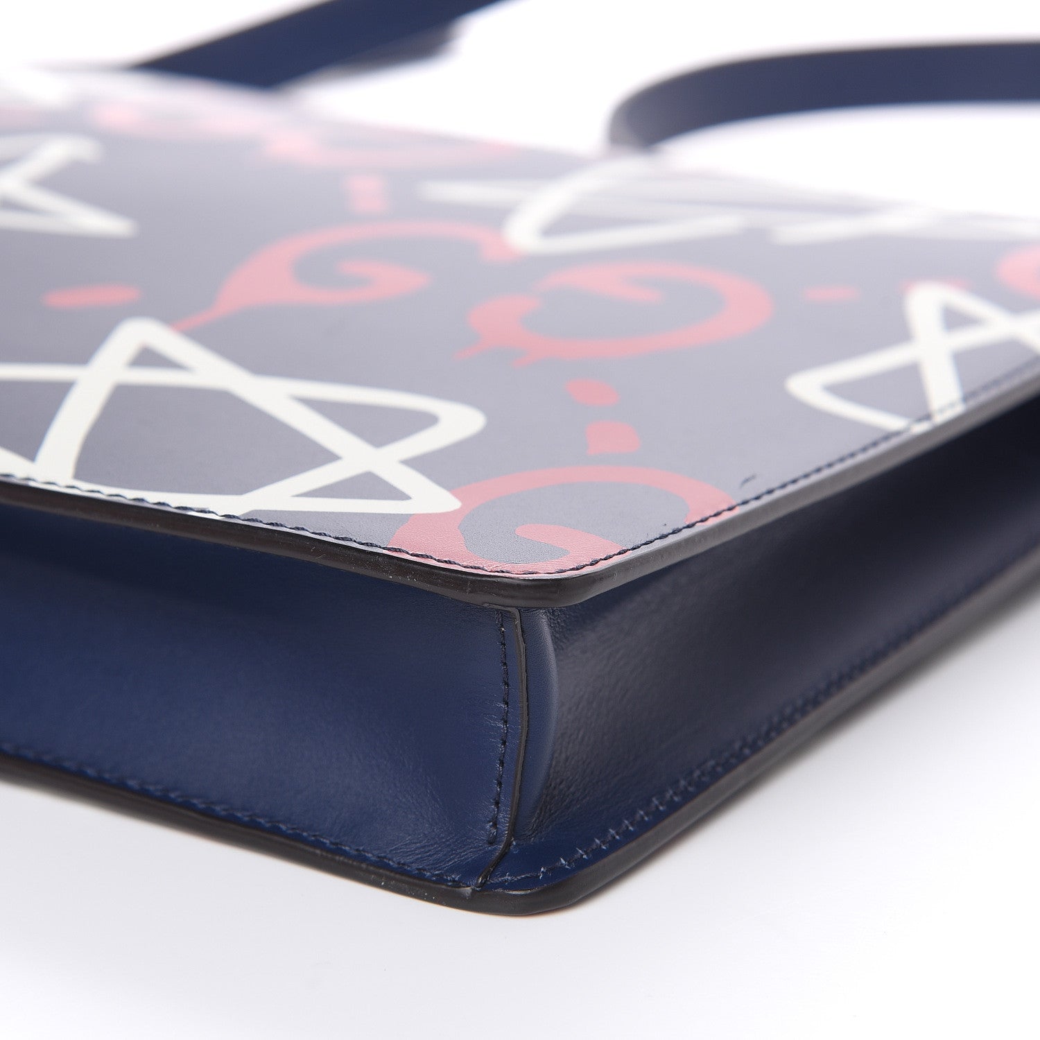 Gucci Calfskin GucciGhost Print GG Messenger Bag Blue Agata Hibiscus Red 10 of 10