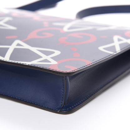 Gucci Calfskin GucciGhost Print GG Messenger Bag Blue Agata Hibiscus Red 10 of 10
