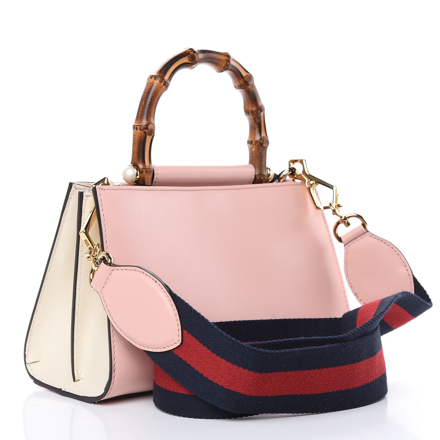 Gucci Nappa Bamboo Web Mini Nymphaea Top Handle Bag Perfect Pink Mystic White 3 of 10