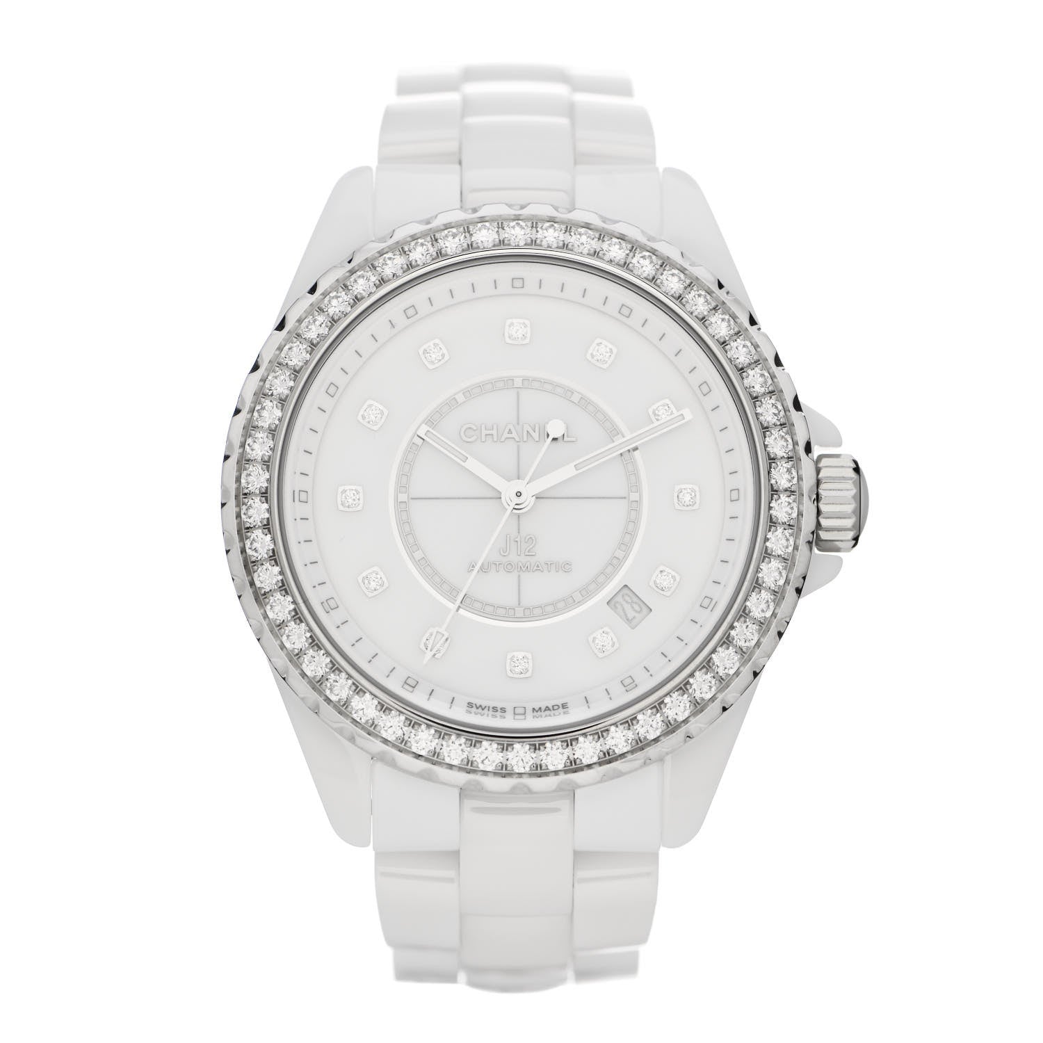 Chanel Stainless Steel Ceramic Diamond Bezel 38mm J12 Automatic Watch White 1 of 5
