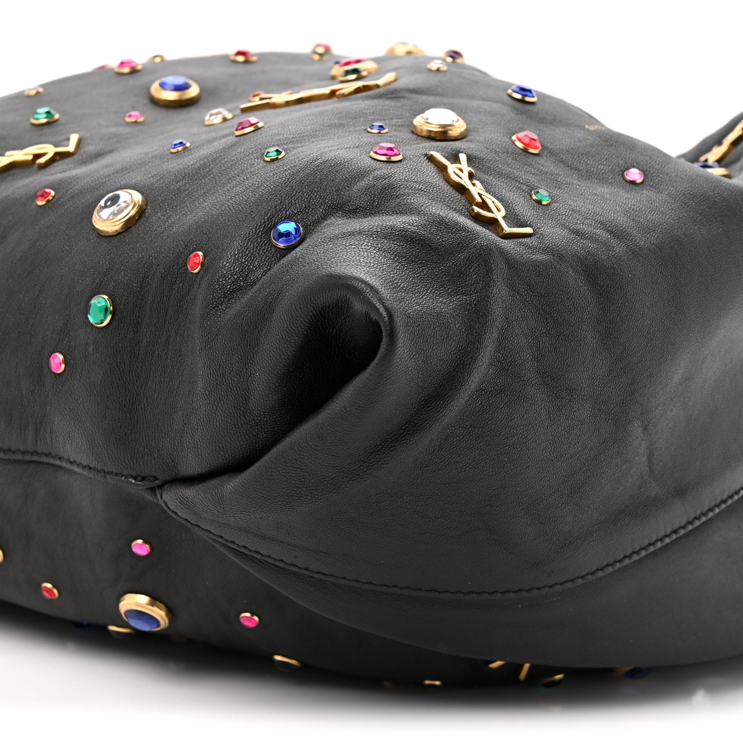 Lambskin Charm Studded Teddy Drawstring Bag Black