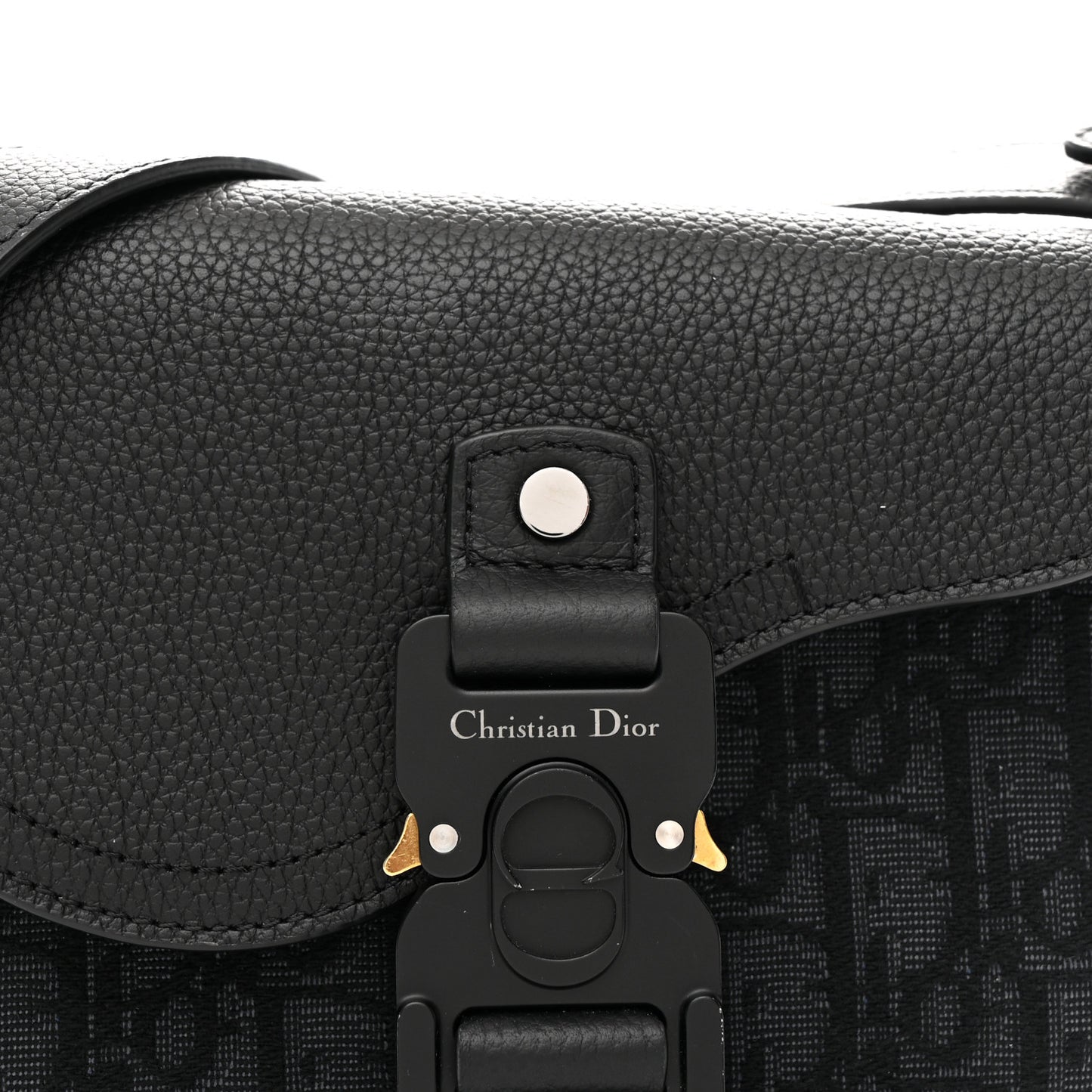 Oblique Jacquard Grained Calfskin Mini Saddle Messenger Bag With Flap Black