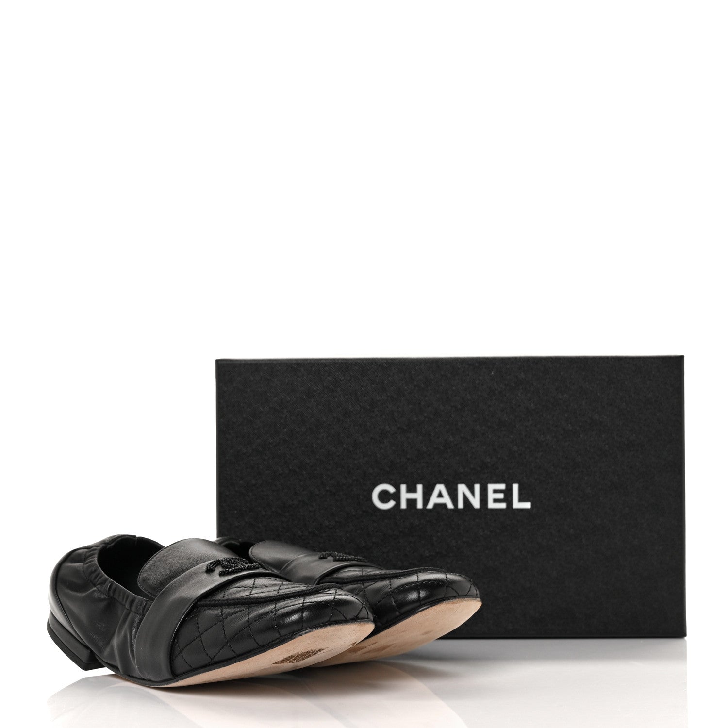 Chanel Laminated Lambskin Womens Quilted Elastic CC Moccasin Loafers 37.5 Black 8 of 8