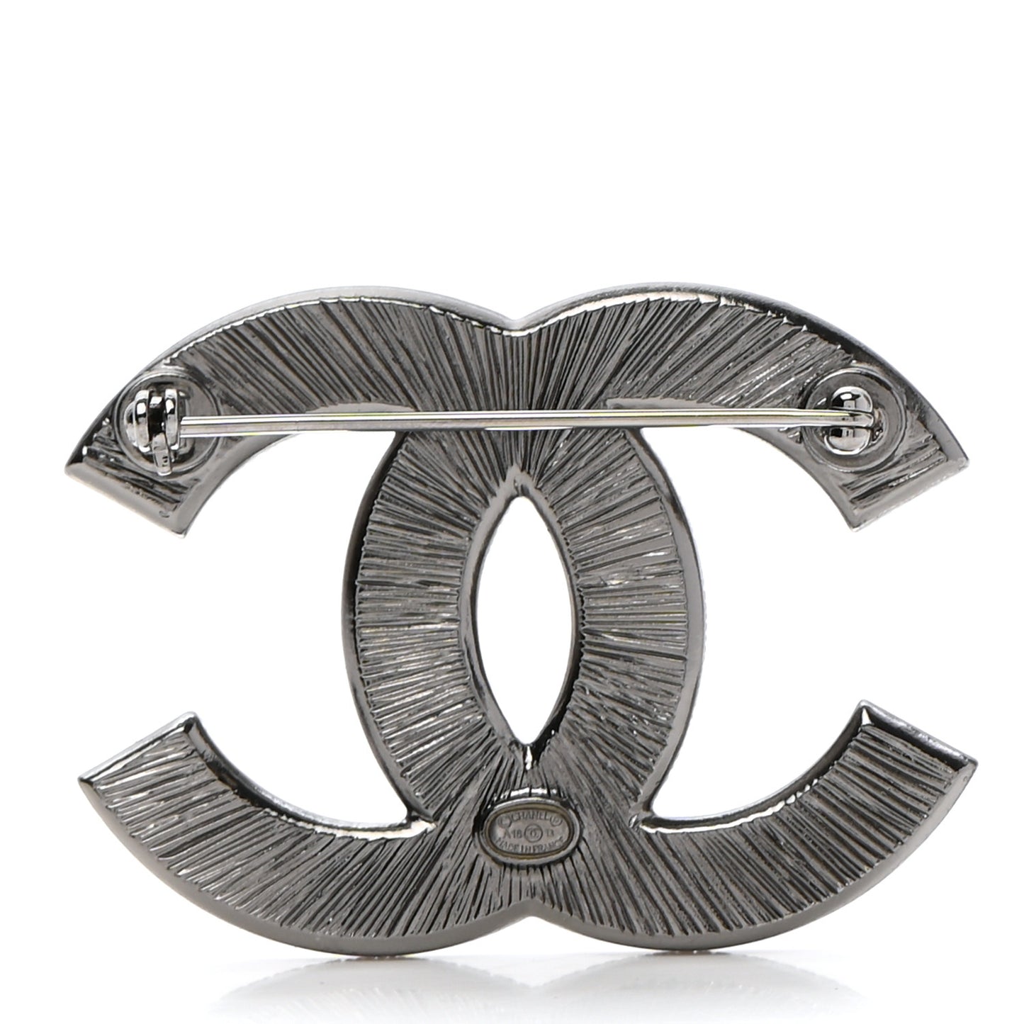 Enamel CC Brooch Grey White