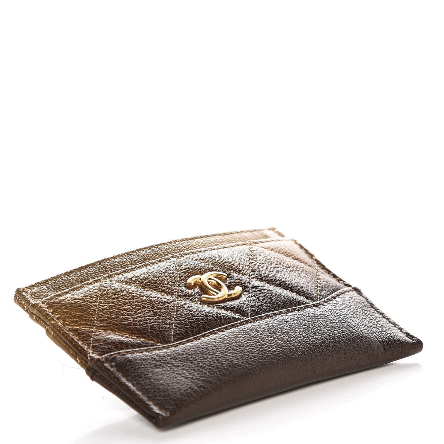 Metallic Goatskin Quilted Gabrielle Card Holder Bronze
