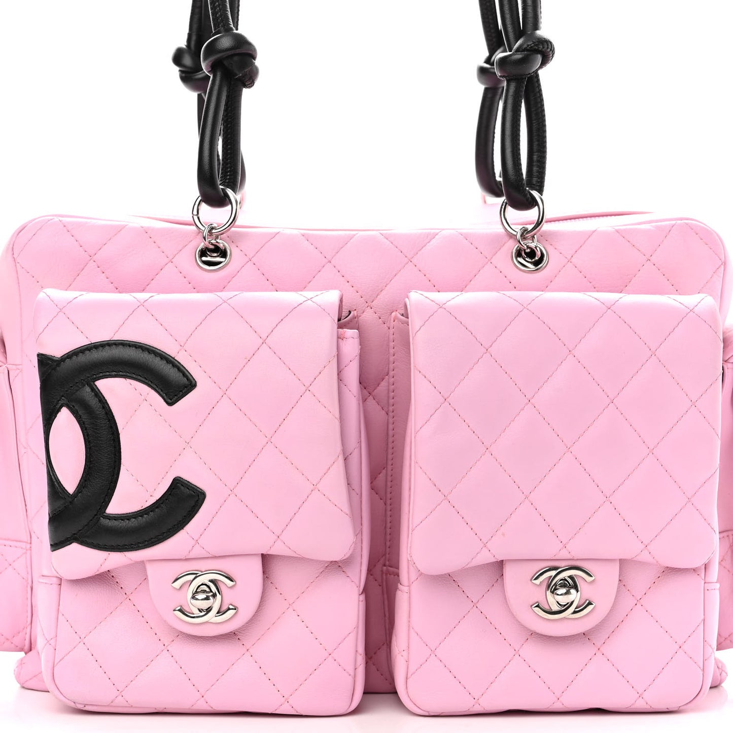 Calfskin Quilted Large Cambon Multipocket Reporter Pink Black