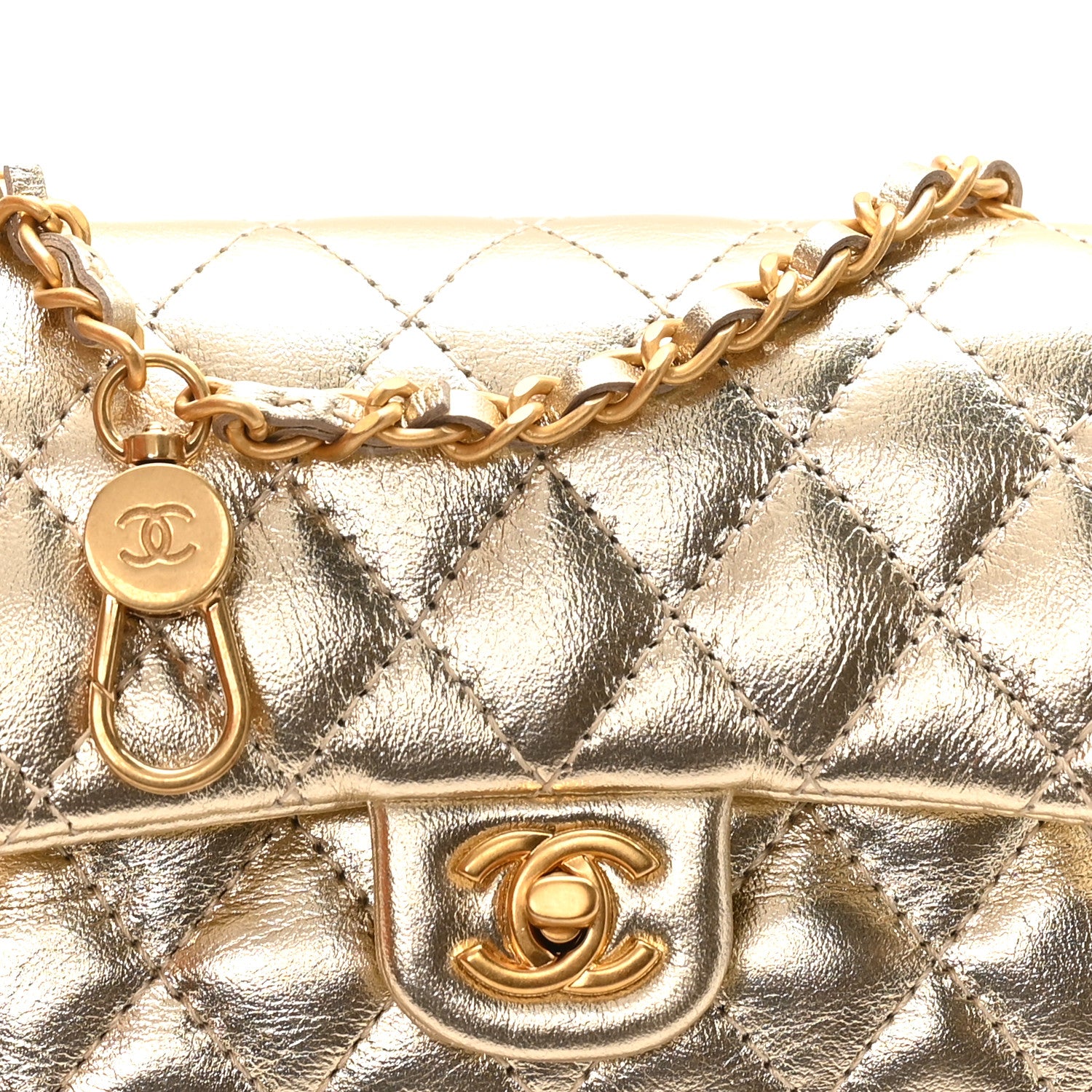 Chanel Metallic Calfskin Quilted Mini Flap Bag Charm With Hook