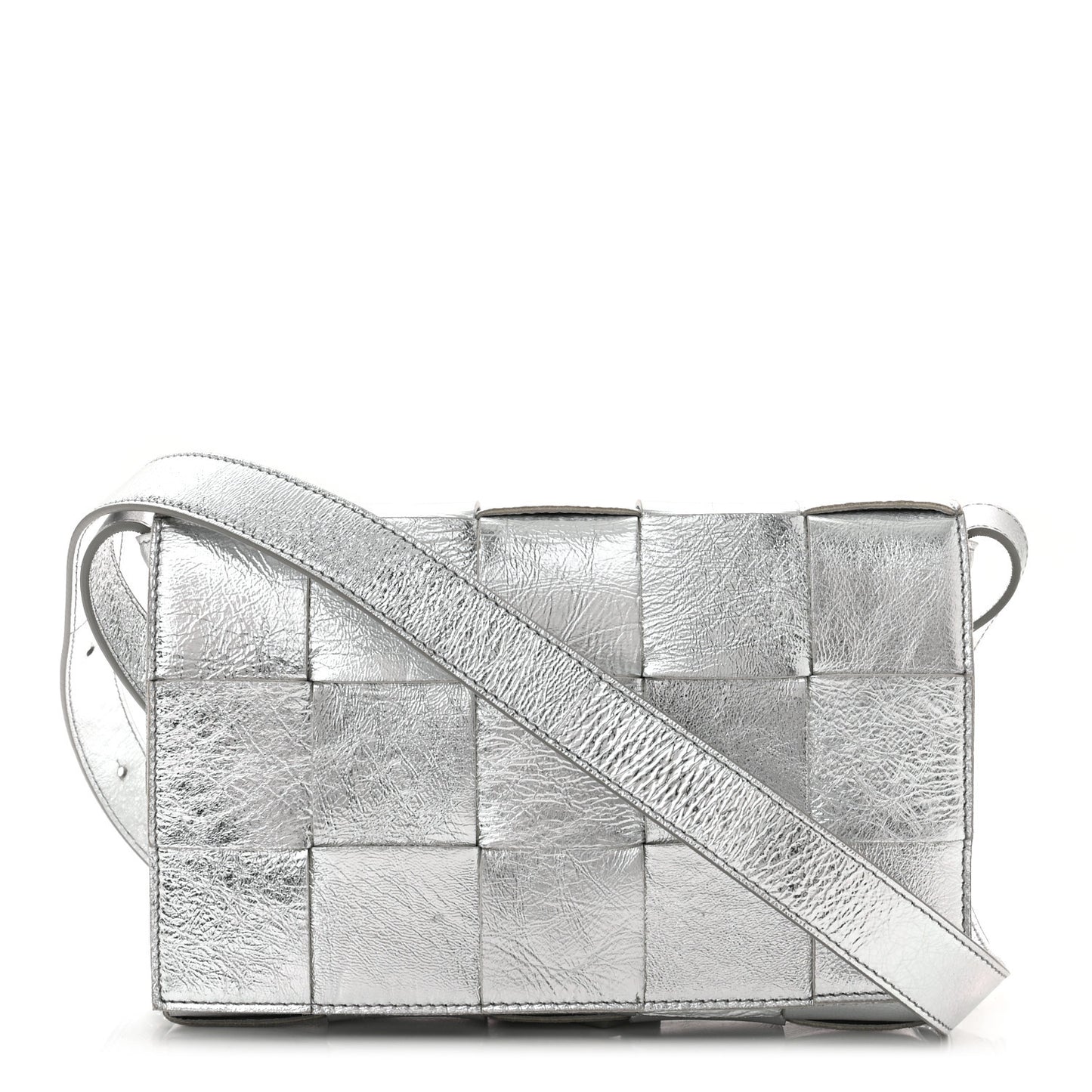 Metallic Lambskin Maxi Intrecciato Cassette Crossbody Bag Silver
