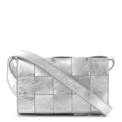 Bottega Veneta Metallic Lambskin Maxi Intrecciato Cassette Crossbody Bag Silver 1 of 10