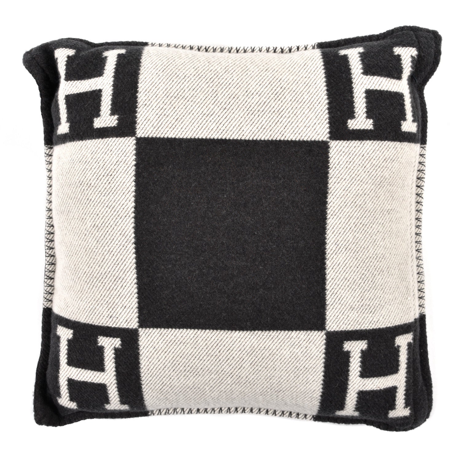 Hermes Wool Cashmere Avalon Pillow PM Ecru Gris Fonce 2 of 3