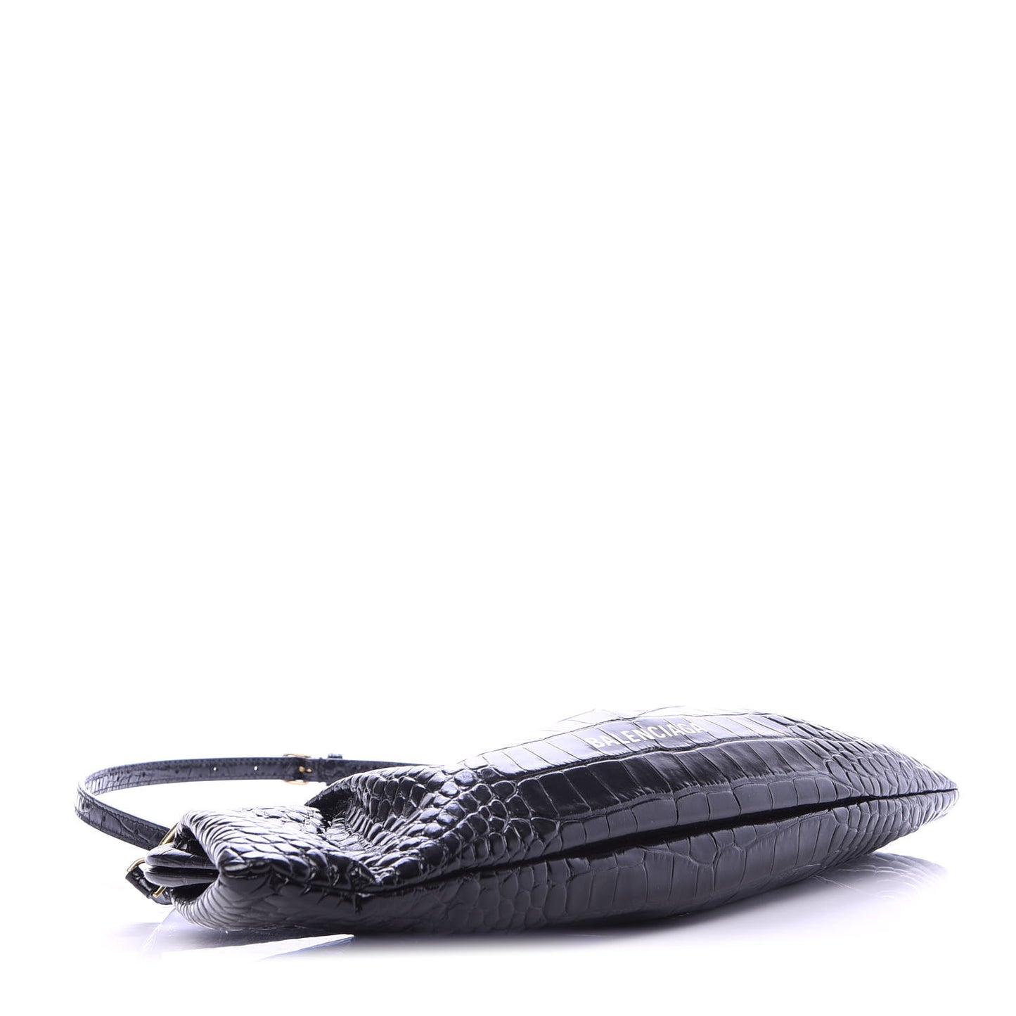 Shiny Supple Calfskin Logo Crocodile Embossed XL Cloud Clutch Black White