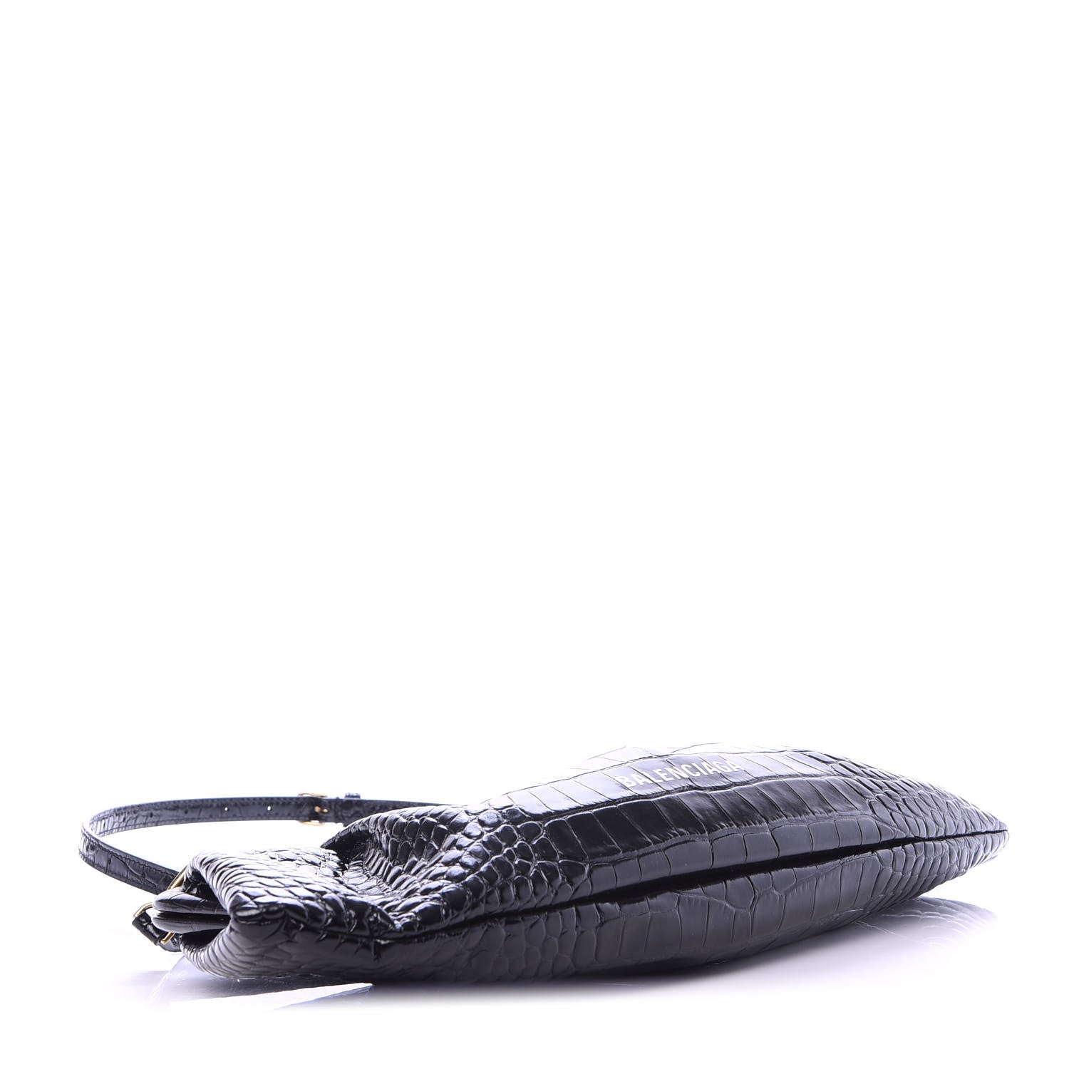 Balenciaga Shiny Supple Calfskin Logo Crocodile Embossed XL Cloud Clutch Black White 4 of 10