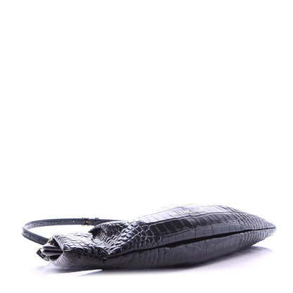 Balenciaga Shiny Supple Calfskin Logo Crocodile Embossed XL Cloud Clutch Black White 4 of 10
