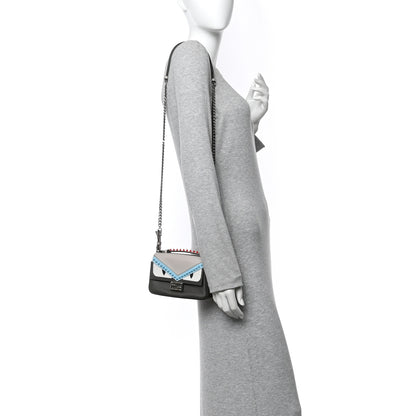 Fendi Vitello Dolce Monster Eyes Studded Micro Double Baguette Carbone White Multicolor 2 of 9