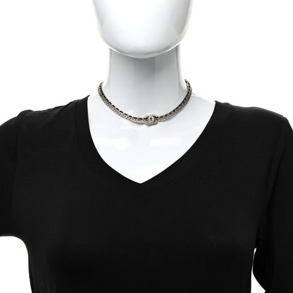 Chanel Metal Lambskin Crystal Chain CC Necklace Black Gold 2 of 5