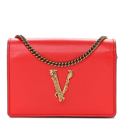 Versace Vitello Mini Virtus Chain Clutch Red 1 of 8