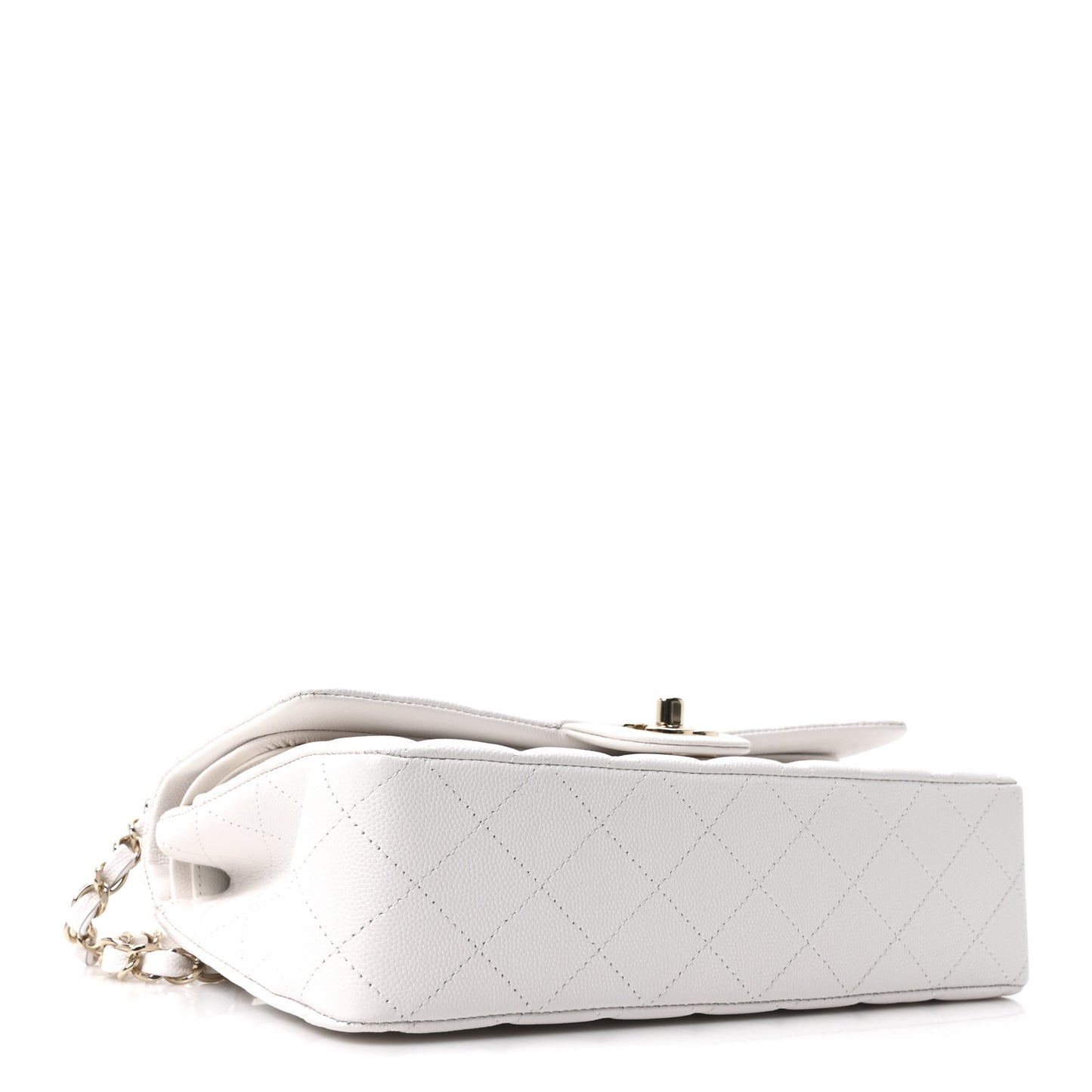 Caviar Quilted Medium Double Flap White
