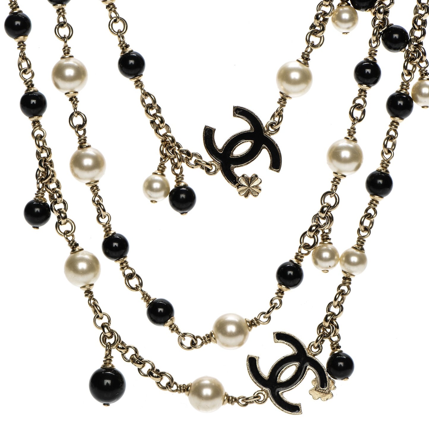 Pearl Beaded CC Long Necklace Black Gold