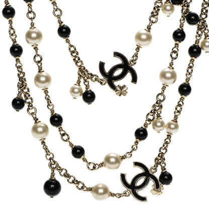 Chanel Pearl Beaded CC Long Necklace Black Gold 4 of 5