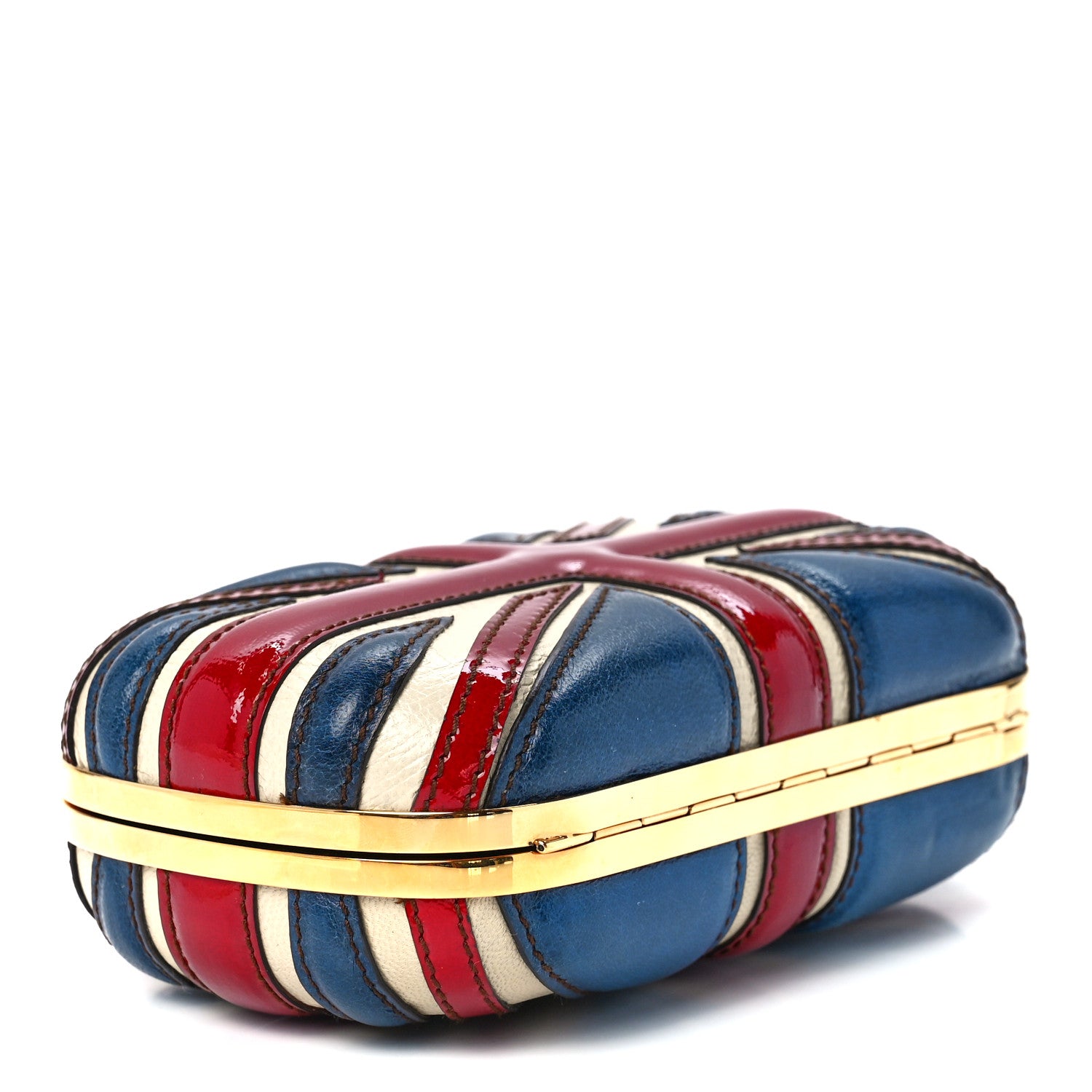 Alexander McQueen Patent Calfskin Britannia Skull Box Clutch Red Blue 4 of 11