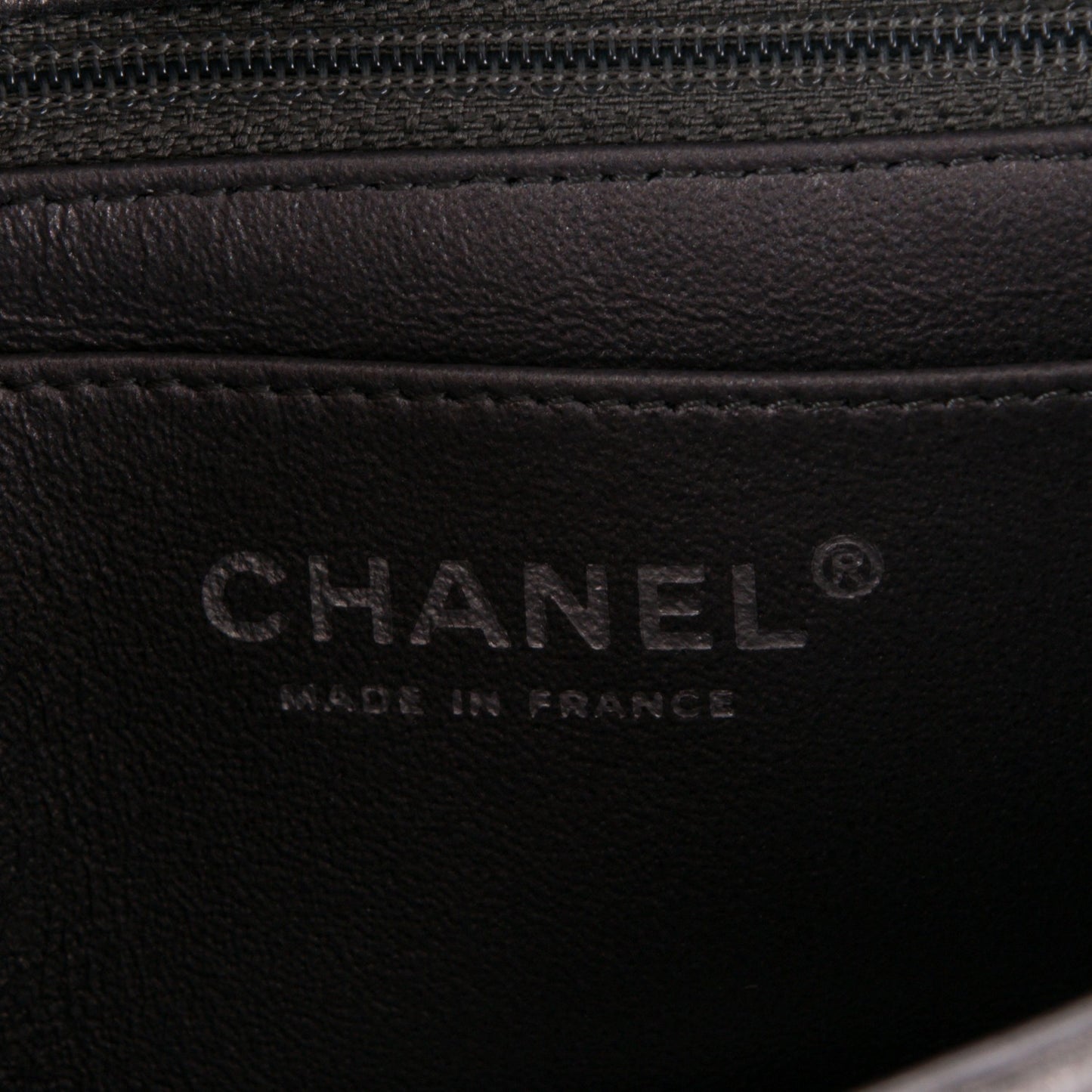 Iridescent Calfskin Quilted Mini Rectangular Flap Dark Grey