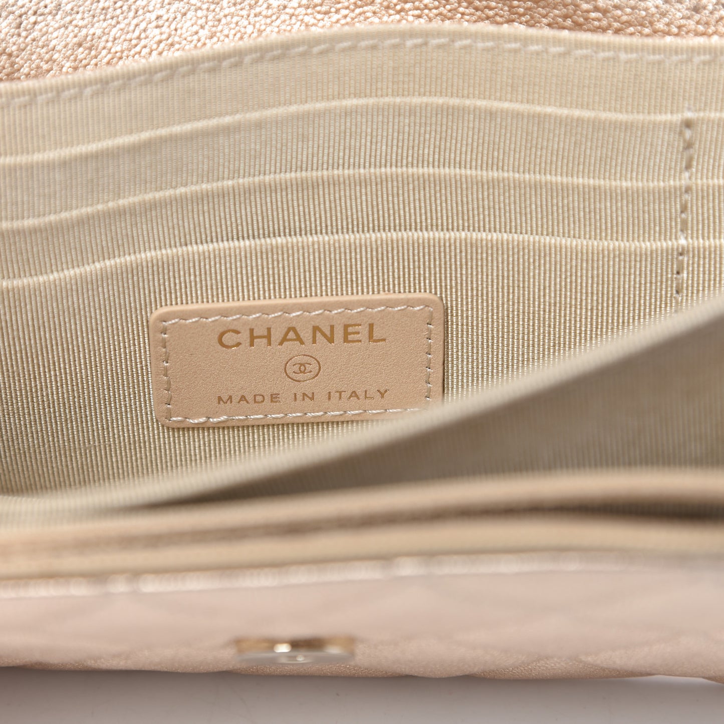 Metallic Lambskin Quilted Mini Wallet On Chain WOC Gold