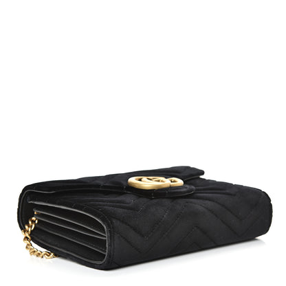 Gucci Velvet Matelasse GG Marmont Chain Wallet Black 3 of 10